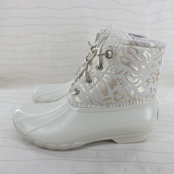 Sperry Womens Top-Sider Saltwater Ivory Leopard Duck Boots STS88315 Sz 8 NEW - Picture 2 of 12